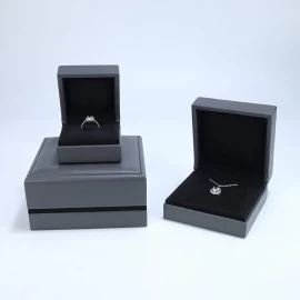 China new style dark gray leather box set ring earring necklace bangle bracelet box manufacturer