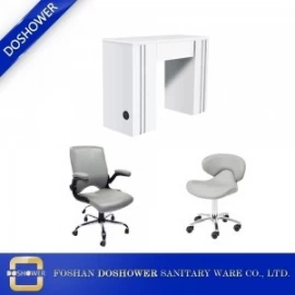China Customized Luxury White Nail Table With Customer Chair Nail Bar Station Wholesale China DS-N91013 SET manufacturer