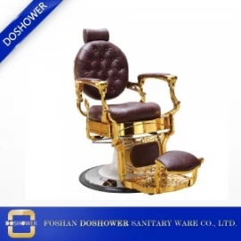Çin Professional High Quality Hydraulic Reclining Barber Chair Classic Vintage Style Burgundy & Gold üretici firma