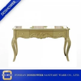 China luxury gold manicure table with glass top nail table of nail salon table supplier DS-2700 manufacturer