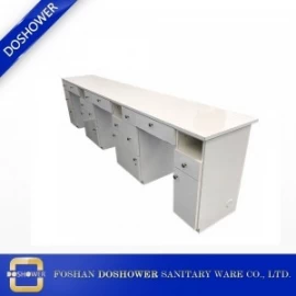 China tabela de manicure branca de madeira de três lugares mesa de manicure branca de alta superfície durável de ... fabricante