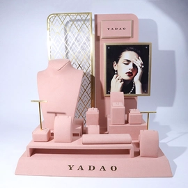 China Microfiber Jewelry Display Set Pink Custom Necklace Bust Ring Earrings Necklace Display Stand manufacturer