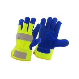 China blue color cow split leather worker glove factory, genuine leather labor glove supplier, safety glove manufacturer1