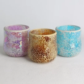 China wholesale glass mosaic surface pink amber blue candle jar set manufacturer