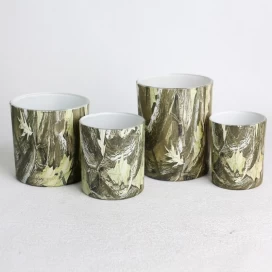 China Water transfer finished camouflage pattern glass candle jar manufacturer