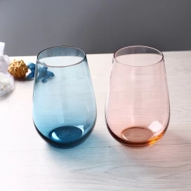China Pink Amber Blue tall stemless wine glass set of 3 manufacturer