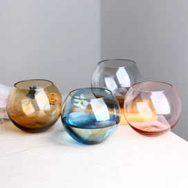China Pink amber blue grey round bubble stemless wine glass set of 4 manufacturer