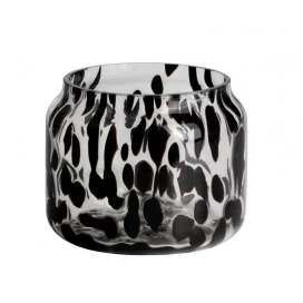 China Handcraft 250ml 7oz leopard black spotted Confetti glass candle jar manufacturer