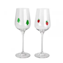 China Handcraft Strawberry Pine Tree Inlay Decoration 350ml 12oz Bordeaux Wine Glasses Set manufacturer