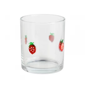 China Custom 10oz 12oz Clear Inlay Strawberry Decor Candle Jar Luxury Empty Glass Container with Metal Lid manufacturer