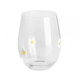 China Personalized Drinking Christmas Daisy inlay Crystal stemless wine glass with Customized Logo for Christmas manufacturer