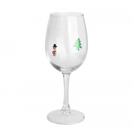 China Handcraft Eco-friendly Pine Tree Snowman Inlay Decoration 350ml 12oz Wine Glasses manufacturer