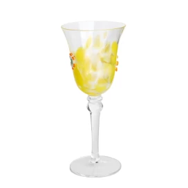 China Handcraft 200ml 7oz Leopard Spot fritted Flower Inlay Decoration Colored Yellow vintage glass goblet manufacturer