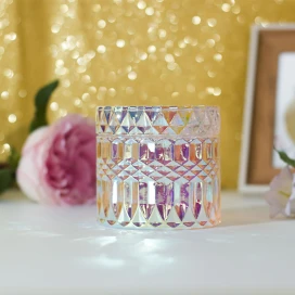 Китай Переливающаяся стеклянная банка для свечей на 7 унций со стеклянной крышкой производителя