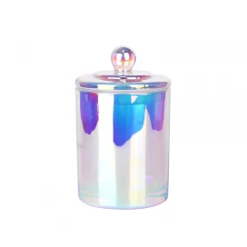 Cina Barattolo di vetro per candela bianco colorato iridescente elettrolitico da 12 once vuoto per realizzare candele con coperchio produttore