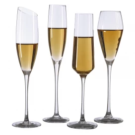 China Hand blown crystal wine glasses oblique mouth champagne flutes bulk goblets for for wedding manufacturer