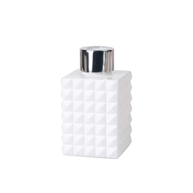 중국 뚜껑이 있는 100ml 3.5oz 지오 컷 사각형 불투명 광택 흰색 유리 디퓨저 병 제조업체