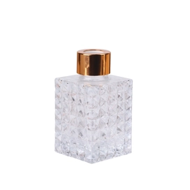 중국 100ml 3.5oz 지오 컷 사각 투명 유리 디퓨저 병(금색 나사 뚜껑 포함) 제조업체