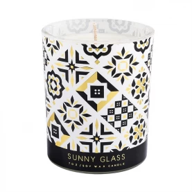 China Wholesale 2oz 5oz 8oz 10oz 12oz Custom geometric pattern decal paper glass candle jar in bulk manufacturer