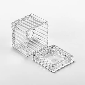 China Clear Square Glass Candle Jars with glass lid home decor manufacturer