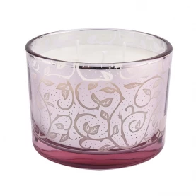 China Wholesale pink unique leaf pattern three core large glass candle jar manufacturer