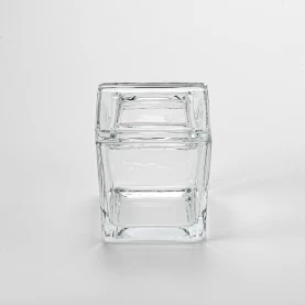 China Wholesale 8oz 10oz square clear galss candle jar with glass lid manufacturer