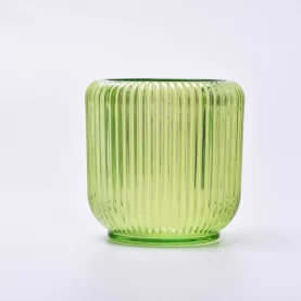 China Green transparent glass container vertical striped colorful candle glass jar manufacturer