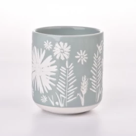 China Premium Blue Glazed Ceramic Container Flower Pattern Candle Jar for Wholesaling manufacturer