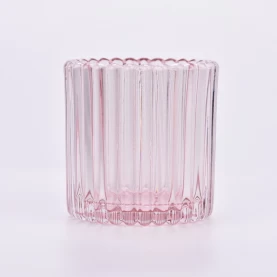 China 300ml pink glass with stripe scented candle vessel home decor manufacturer