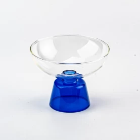 China Hand Made High Borosilicate Colored Glass Vessel Candle Holder with Base manufacturer