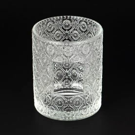 porcelana Patrones florales en relieve de lujo jarra de vela perfumada de vidrio para decoración del hogar fabricante