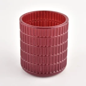 China Modern Style Textured Red Glass 7oz Candle Glass Jar for Wholesaling manufacturer
