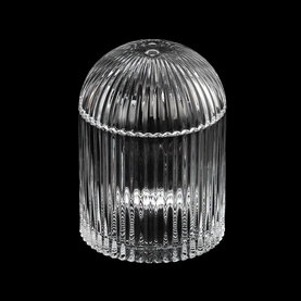 China Popular Vertical Strip Design Glass Candle Vessel 17OZ Candle Holder with Round Lid manufacturer