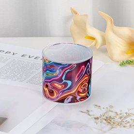 China Creative Pattern Decal 165ml Glass Candle Vessel with Custom Logo Luxury Home Fragrance Container for Wedding Decorations manufacturer