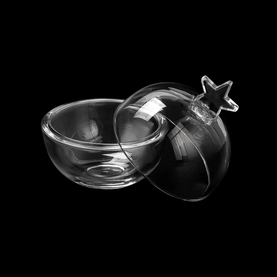 China Wholesale 250ml Smoothly Christimas Ball Shape Glass Candle Container With Glass Lids & Pentacle Handle manufacturer
