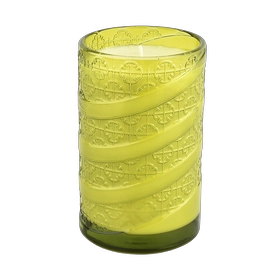 China Luxury Custom Scented Candle Container Embossed Green Glass Candle Jar manufacturer