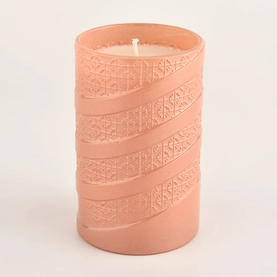 China Custom Pink Embossed Glass Candle Containers Candle Jar Manufacturer manufacturer