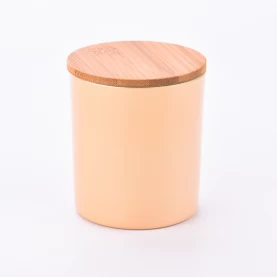 China Supplier 300ml 400ml customized solid colour glass candle vessels for candle making with wooden lid manufacturer