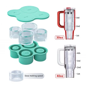 Çin Benhaida Yenilik BPA Ücretsiz 30 40 oz Tumbler Bardak Silindir Buz Küpü Kalıp Kapaklı Silikon 4 Boyutları Stanley Fincan Daire Buz Küpü Tepsi üretici firma
