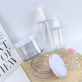 China Thick Wall 50g 90g 120g 250g Luxury High End Cosmetic Packaging Set Clear Cream Jars And Toner Lotion Plastic Bottle manufacturer