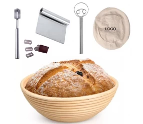 China Sourdough Proofing Basket Set With Cloth Liner 8 9 10 Inch Bread Proofing Basket Natural Rattan Baneton Bread Lame Basket Set manufacturer