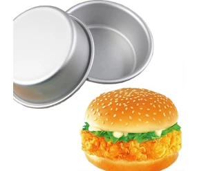 China Round Non-stick Burger Baking Pan Patty Mold Aluminum Pudding Mould Kitchen Bread Hamburger Tray manufacturer