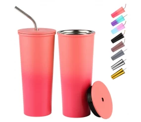 China 304 SS New Design Reusable No Handle Vacuum Insulated Girly Drinking Coffee Sippy Cups With Straw manufacturer