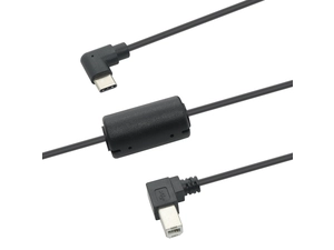 90度USB 2.0型C到USB B打印机电缆，带铁氧体磁芯