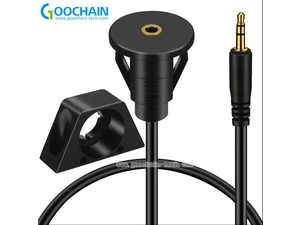 Painel de caminhão de carro à prova d'água montagem embutida 3,5 mm macho para 3,5 mm fêmea cabo de extensão de jack de áudio AUX com painel de montagem para carro barco e motocicleta
