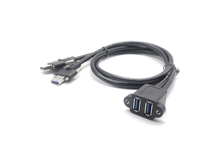 Parafuso de travamento duplo USB 3.0 A macho para parafuso fêmea duplo cabo de extensão de montagem em painel