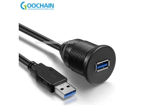 USB 3.0 防水螺丝面板安装仪表板冲洗延长电缆，适用于汽车、船、摩托车、卡车仪表板