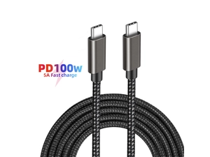 100W PD 5A QC 4.0 Cabo de carregamento rápido USB C para USB C, cabo de carregador USB tipo C trançado de liga de zinco de nylon para iPhone