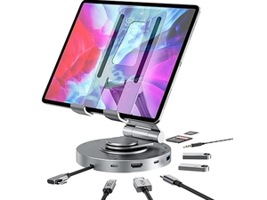 Hub USB C per docking station per iPad Pro, supporto per tablet Type-C pieghevole e girevole 8 in 1 con HDMI 4K, porta dati USB C 3.0