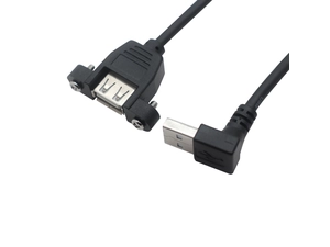 직각 USB 타입 A 남성 대 패널 마운트 USB 나사가있는 암컷 케이블 | 맞춤 USB 확장 케이블 제조업체